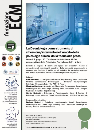 immagine articolo Evento ECM-OPL: La Deontologia come strumento di riflessione/intervento nell’ambito della psicologia clinica: dalla teoria alla prassi