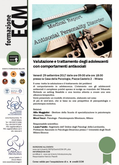 immagine articolo  Evento ECM-OPL: Valutazione e trattamento degli adolescenti con comportamenti antisociali