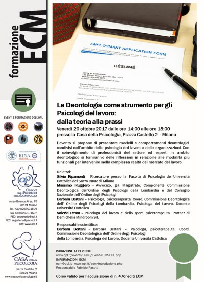 immagine articolo Evento ECM-OPL: La Deontologia come strumento per gli Psicologi del lavoro: dalla teoria alla prassi