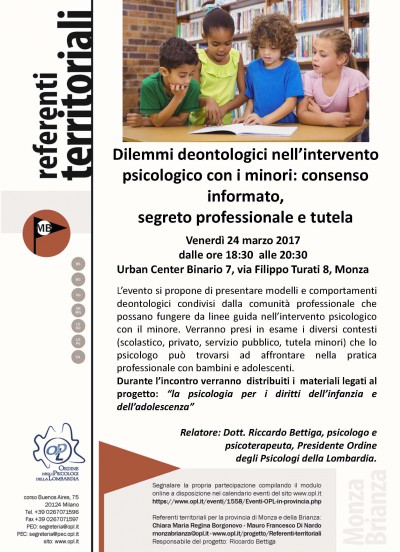 immagine articolo DATA RINVIATA - MONZA - Dilemmi deontologici nell’intervento psicologico con i minori: consenso informato, segreto professionale e tutela