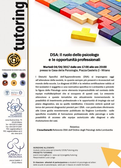 immagine articolo Eventi Tutoring - DSA: Il ruolo dello psicologo e le opportunità professionali