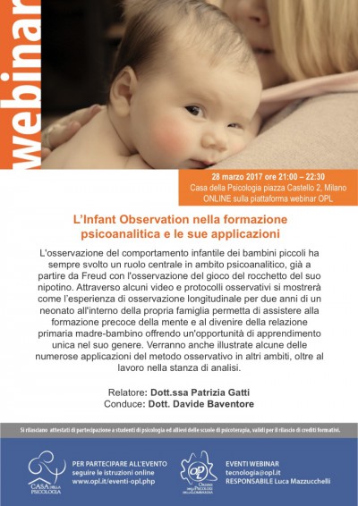 immagine articolo Webinar OPL - L’Infant Observation nella formazione psicoanalitica e le sue applicazioni