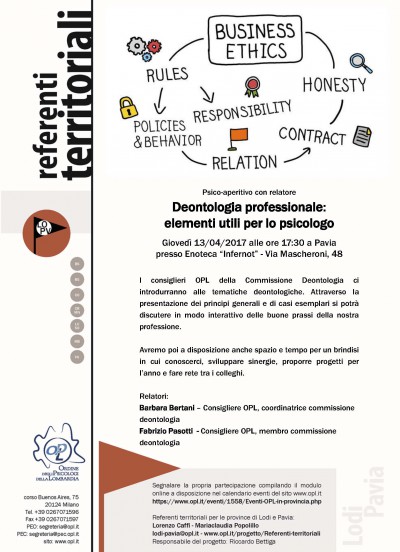 immagine articolo PAVIA - Deontologia professionale: elementi utili per lo psicologo - Psicoaperitivo con relatore