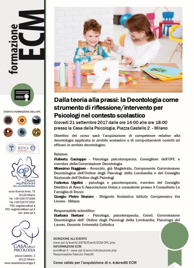 immagine articolo Evento ECM-OPL: Dalla teoria alla prassi: la Deontologia come strumento di riflessione/intervento per Psicologi nel contesto scolastico
