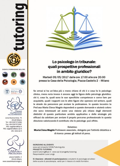 immagine articolo EVENTO ANNULLATO: Evento Tutoring OPL - Lo psicologo in tribunale: quali prospettive professionali in ambito giuridico?