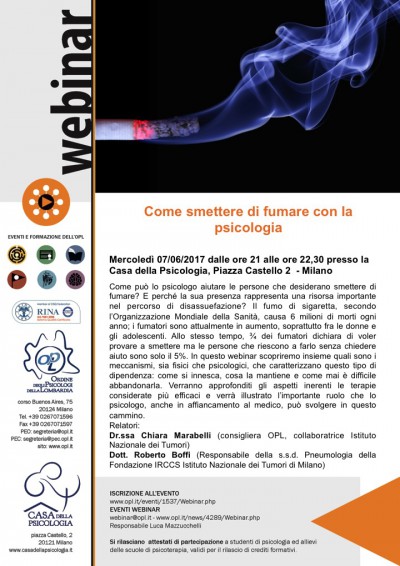 immagine articolo Webinar OPL - Come smettere di fumare con la psicologia