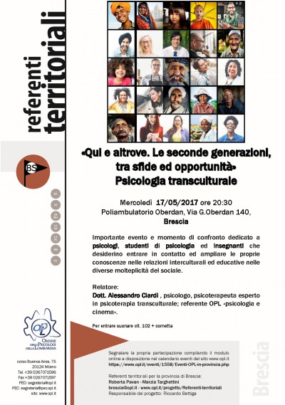 immagine articolo BRESCIA - Qui e altrove. Le seconde generazioni, tra sfide ed opportunità. Psicologia transculturale.