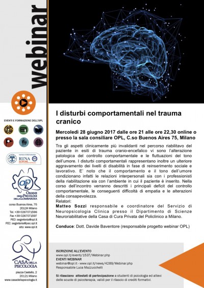 immagine articolo Webinar OPL - I disturbi comportamentali nel trauma cranico