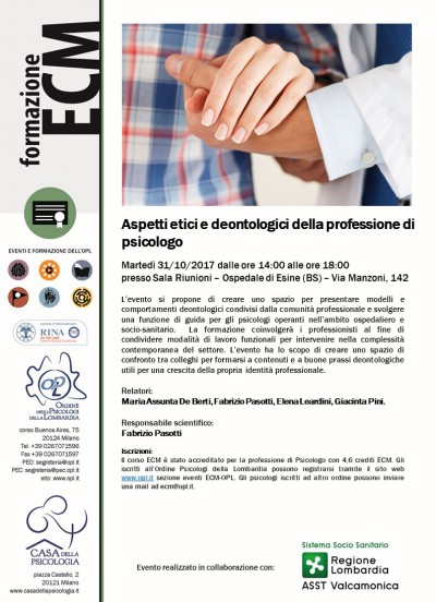 immagine articolo Evento ECM-OPL: Aspetti etici e deontologici della professione di psicologo

