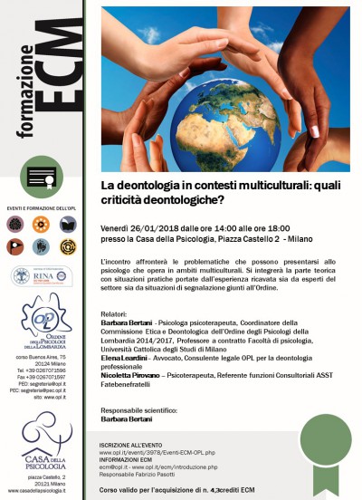 immagine articolo Evento ECM-OPL: La deontologia in contesti multiculturali: quali criticità deontologiche?